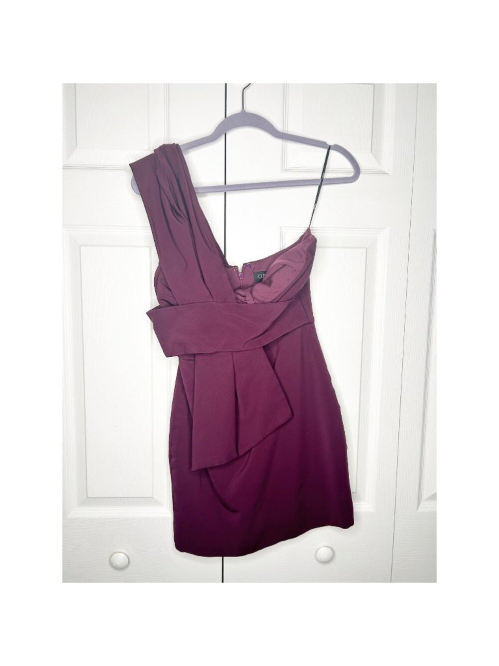 Cushnie Scarf Detailed One Shoulder Plum Woven Mini Dress Women's Size 8
